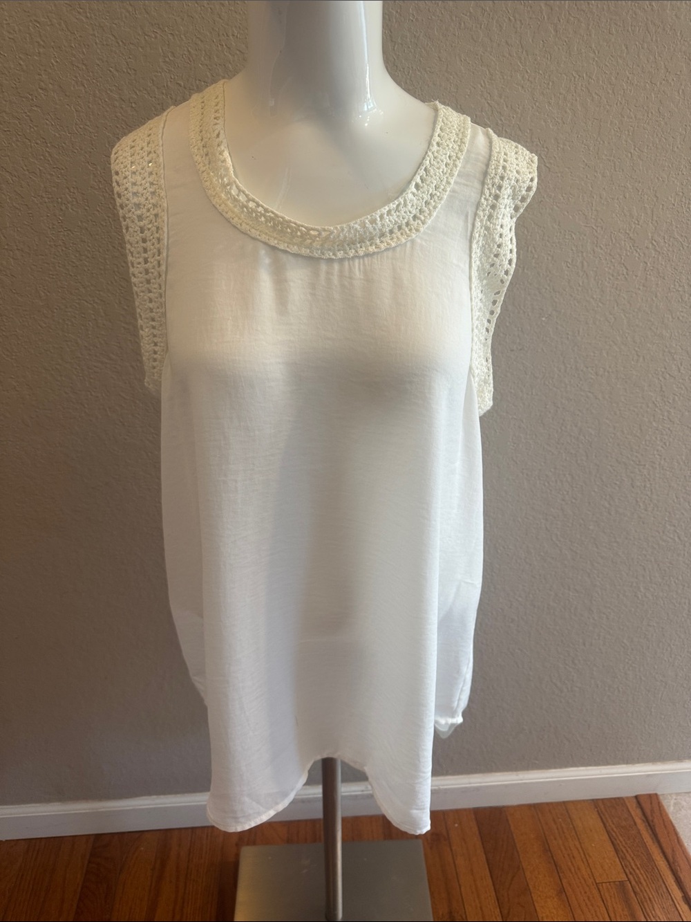 CAbi Cream Crochet-Trim Sleeveless Tank